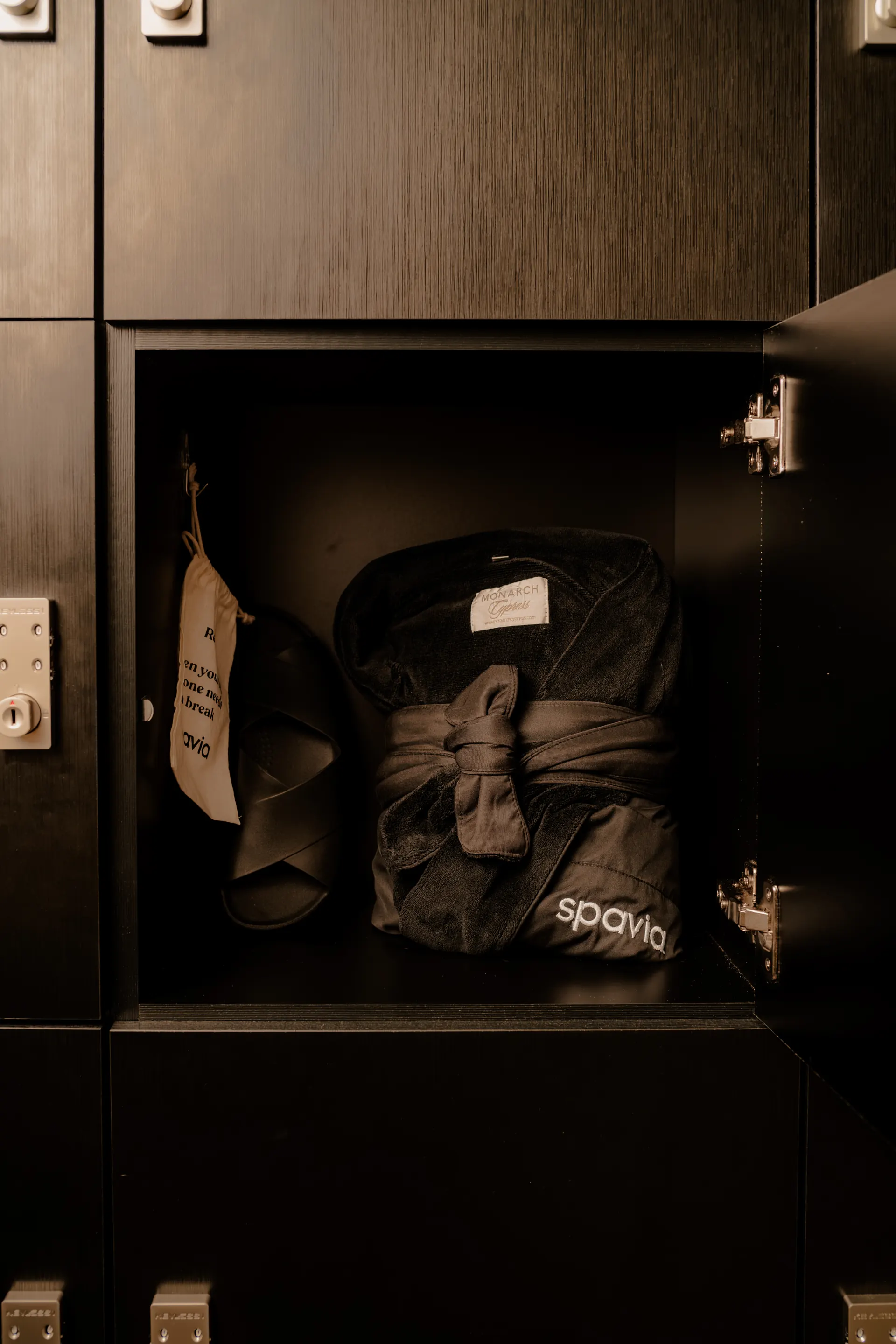 A Spavia robe waiting in a guest locker