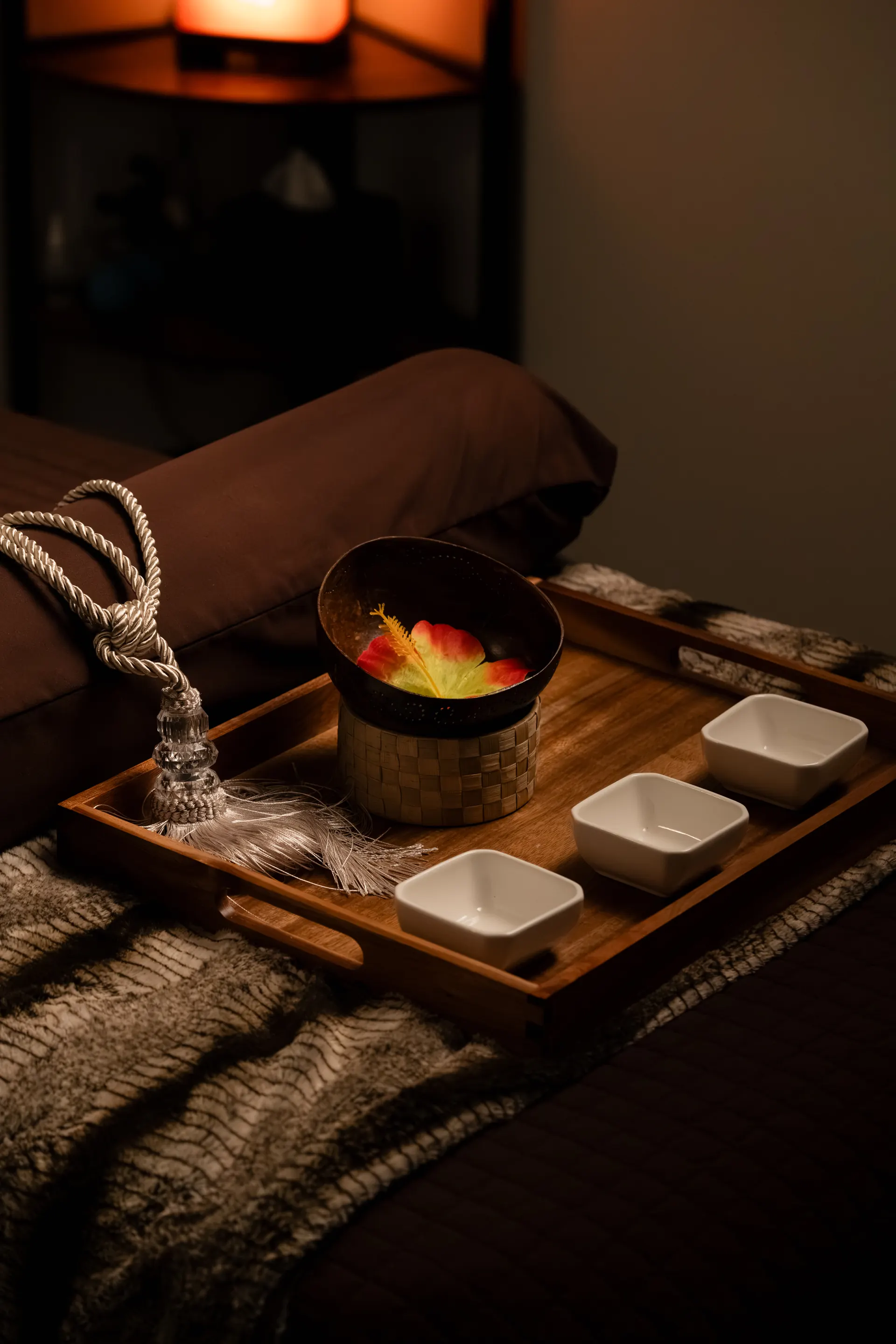 A warm salt stone ritual tray set on a Spavia treatment table