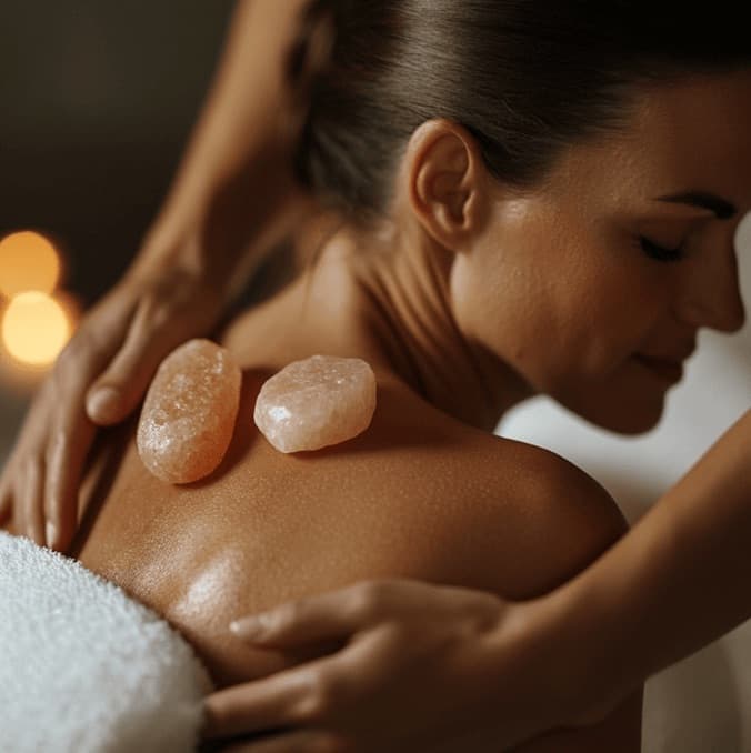 Woman receiving a relaxing salt stone massage at Spavia